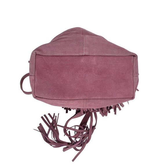 Chocolate New York Crossbody Hobo Bucket Bag Pink Suede Leather Fringe Boho - Picture 11 of 13